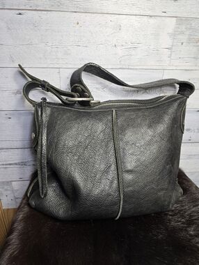 Vtg Y2K Lucky Brand Black Leather Whipstitched Shoulder Bag Boho
